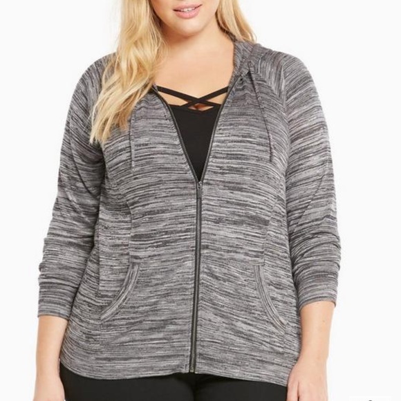 torrid Tops - Torrid gray black marled knit zip hoodie with pockets sz 00 or M/L (10) in EUC